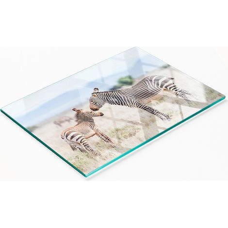 Dekoratives Küchenschneide- und Servierbrett aus Glas, Zebra Mountain, 80 x 52 cm (1/5)