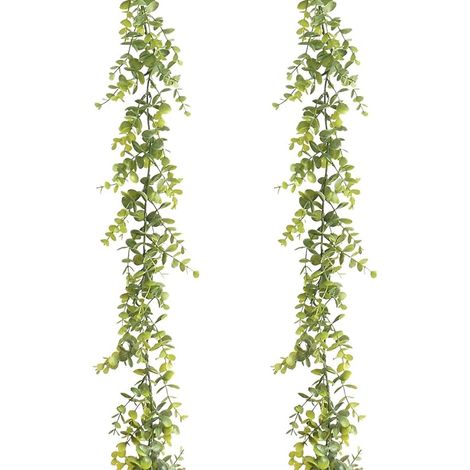 QAZQA Lot de 2 guirlandes d'eucalyptus artificielles, 1,8 m, guirlande de vigne réaliste à suspendre pour décoration murale de mariage (1/5)