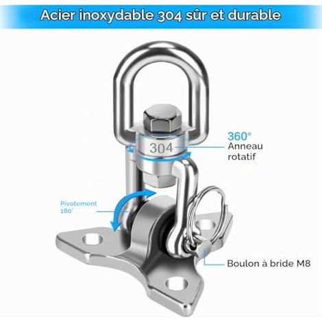 Crochet de plafond pivotant à 360° pour chaise suspendue, en acier inoxydable, supportant jusqu'à 500 kg pour une utilisation extérieure. Idéal pour fixer au plafond une chaise suspendue, un hamac, un (1/3)