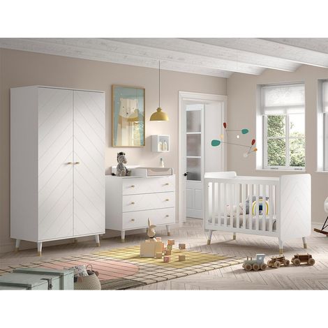 Pack - Lit Bébé, Armoire & Commode "Billy" 60x120cm Blanc