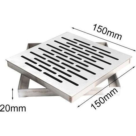 Grille de vidange de jardin robuste en acier inoxydable avec cadre, grille d'évacuation carrée d'extérieur pour égout d'eau pour jardin (150 x 150 x 20 mm)