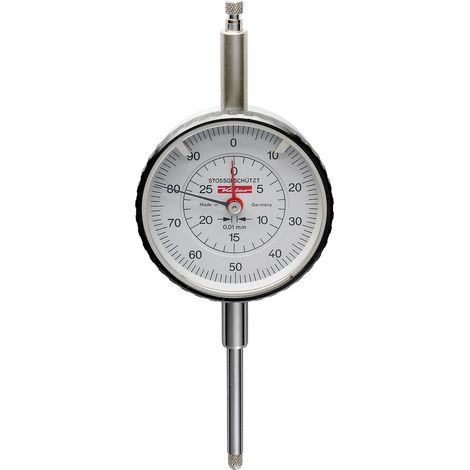 Comparateur à grande capacité de mesure, boîtier en laiton, protégé contre les chocs, Ø extérieur : 58 mm, Lecture 0,01 mm, Plage de mesure 20 mm (1/4)
