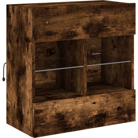 Mueble TV multimedia estante para televisión buffet para televisión comedor salón dormitorio suspendido con luces LED roble ahumado 58,5 x 30 x 60,5 cm marrón 020027986 (1/5)