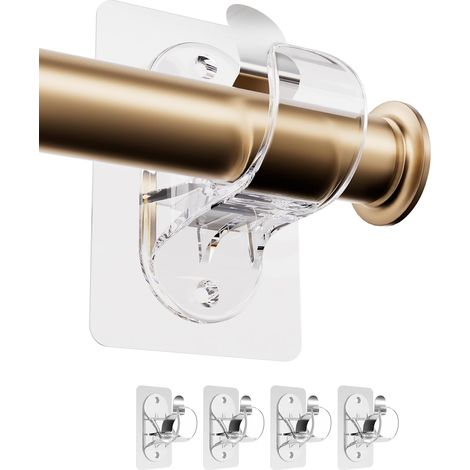 Soportes para barra de cortina sin taladro, con fuerte adhesivo para baño, cocina, salón, tocador y dormitorio (transparentes, 4 unidades) (1/5)