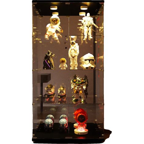 Vitrine en verre, 4 étagères, compartiment de rangement sécurisé, Noir + Lumière (1/2)