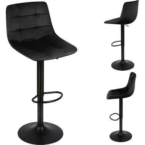 Tabouret Bar Lot de 2, Tabouret de Bar Réglable en Hauteur en velours, Chaise de Bar avec Dossier et Repose-Pieds, Chaise Haute Cuisine Pivotant, Moderne, Noir (1/5)