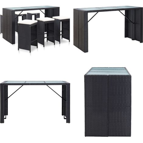 Ensemble de bar de jardin 7 pcs avec coussins poly rotin noir - Salon De Jardin - Ensemble Salon De Jardin - Meubles De Jardin - Table De Bar - Chaises De Bar - Home & Living