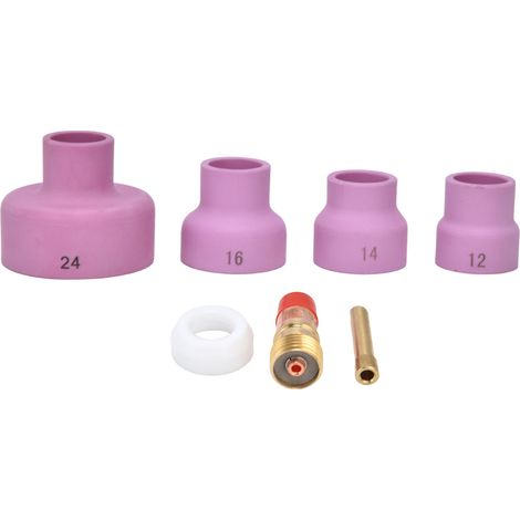 Lot de 7 accessoires soudure TIG : buses céramique, pince, lentille de gaz, joint pour WP17/18/26 (1/5)