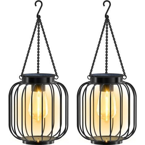 Lanternes solaires d'extérieur, lot de 2, lampes solaires métalliques améliorées, lampes solaires suspendues plus lumineuses, étanches. (1/5)
