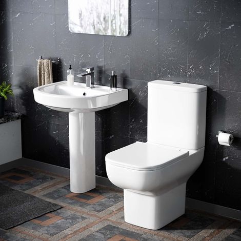 White Close Coupled Toilet Pan with 410 mm Full Pedestal Basin (1/5)