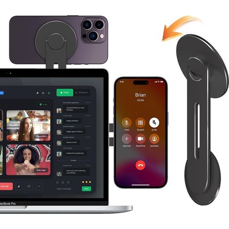 Noir Support Magnétique pour Téléphone Portable et Ordinateur Portable, 180° Réglable pour Caméra de Continuité Compatible avec MacBook Magsafe iPhone & TV