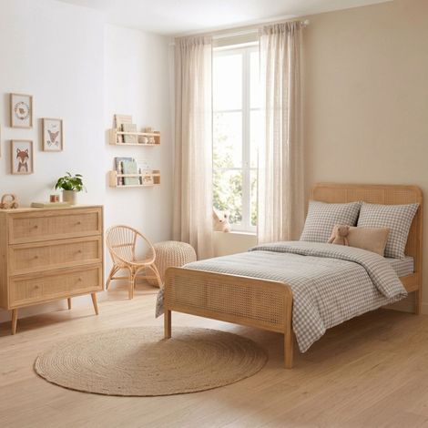 Chambre lit cannage enfant avec commode bois naturel ANNA 90x190 - ANNA (1/5)