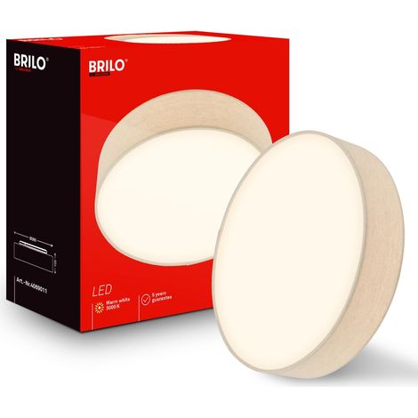 Briloner Plafonnier LED abat-jour en tissu Ø38x10,5 cm rond 24W 2600lm 3 000K blanc chaud taupe - Lustre salon chambre cuisine couloir