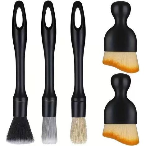 Ensemble de 5 brosses de nettoyage automobile, comprenant des brosses pour nettoyer les sièges, le tableau de bord et les grilles d'aération. (1/4)