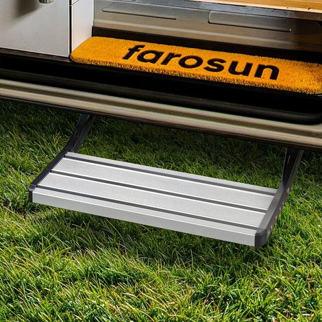 Marchepied pour Camping-Car Pliable en Aluminium 55 x 21 x 17 cm Résistant aux intempéries Charge maximale : 200 kg Antidérapant Montage Facile pour Caravane et Camping-Car (1/5)