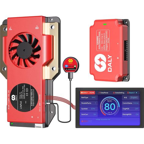 BMS Balance 24V 250A Display- 5A Active Balance BMS 8S avec écran Tactile LCD 4,3 Pouces, Module WiFi Bluetooth Compatible RS485 Can pour Batterie LiFePO4 Énergie Domestique (1/5)
