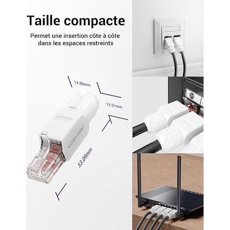 Connecteur RJ45 Cat6 Outil 1000 Mbps Plaqué Or, Blanc (1/3)