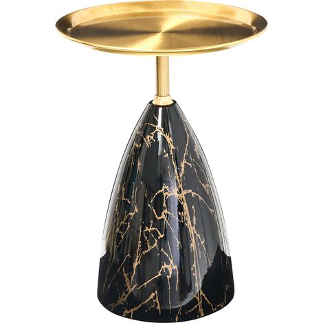 Mesa auxiliar redonda de metal mesa de centro pequeña estilo glamuroso efecto mármol negro y dorado Storm