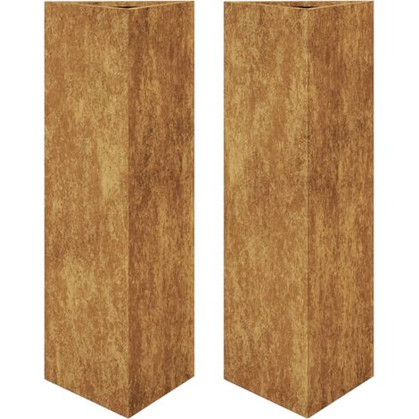 Vaso per fioriera aiuola rialzata piante fiori giardino terrazzi set da 2 triangolari 30 x 26 x 75 cm acciaio corten marrone 020039095