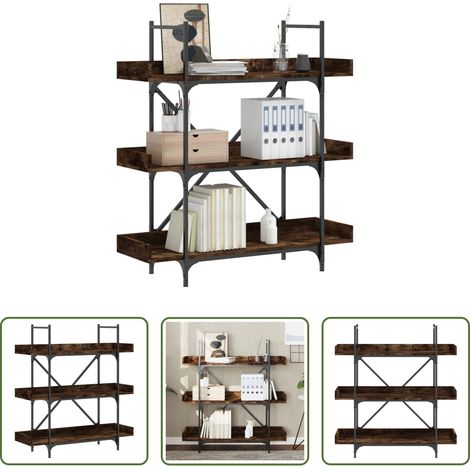 Rangement livres - Bibliothèque à 3 niveaux chêne fumé 100x33x108,5 cm (1/5)