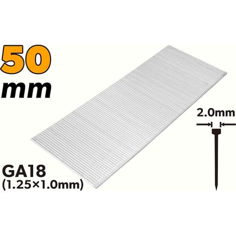 Clous AirXT 50 mm, calibre 18, 1,25 x 1,0 mm, tête 2 x 1,25 mm, surface galvanisée, lot de 5000 pièces, robustes et durables pour pistolets pneumatiques (1/4)