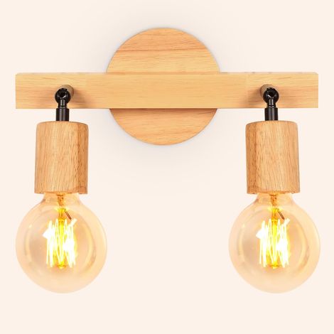 Vintage E27 Wood Wall Lamp with Swivel and Swivel Wall Lamp for Living Room, Bedroom, Office (1/5)
