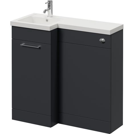 Napoli 390 Gloss Grey 900mm Single Door Vanity Unit Toilet Suite with Left Hand Square Lucia Basin - 900mm - Chrome 160mm HandleWithout Kingston Toilet Pan