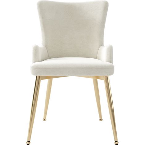 Set di 4 sedie da pranzo in velluto beige con gambe metalliche dorate (1/5)