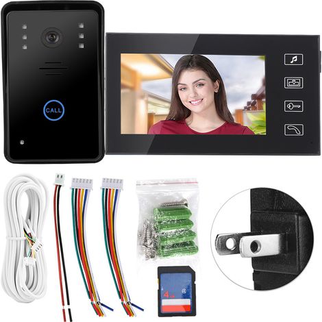 Sonnette vidéo TFT 7 pouces, visiophone d'entrée avec caméra photo, système d'interphone sécurité domestique 110-240V (1/5)