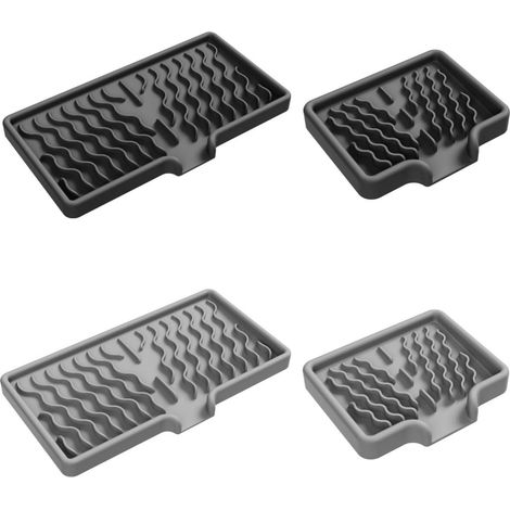 Lot de 4 porte-éponges en silicone résistants à la chaleur (noir gris)  Drainage incliné, garde le savon sec, prolonge la durée de vie de la barre, empêche la bouillie et l'évier bien rangé (1/5)