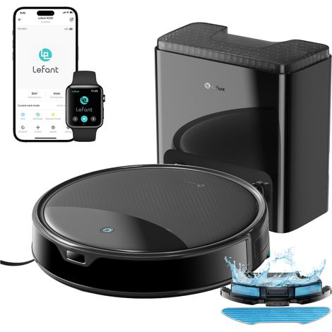 Lefant M350 Aspirateur Robot Laveur avec Station 6000Pa, Ultra-Fin 7,9cm,Vidage Automatique 75 Jours, Navigation Laser ToF avec Cartographie, Évitement PSD, 3 en 1 Aspiration Lavage, WiFi/App/Alexa (1/5)