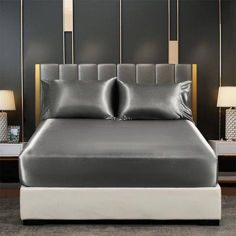 Drap de lit en satin de soie imitation, housse de matelas en satin au toucher frais (1/3)