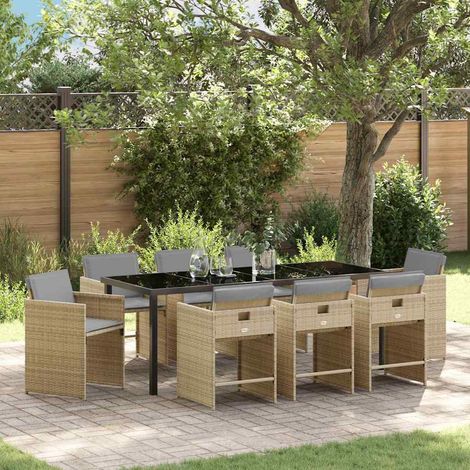 Conjunto de Comedor de Jardín 9 pcs Beige ratán sintético vidaXL (1/5)