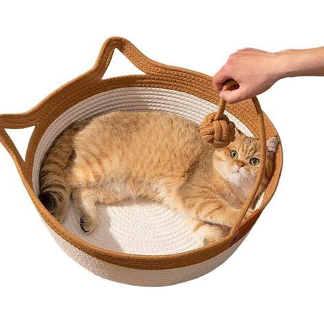 Cesta per gatti in corda di cotone intrecciata a mano (1/4)