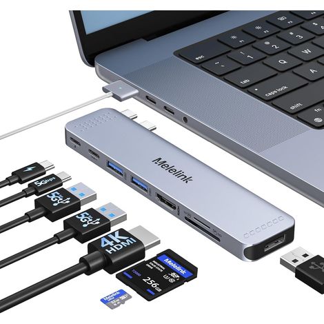 Adaptateur Mac HDMI, Hub USB C 8 en 2 Adaptateur pour MacBook Pro/Air avec HDMI 4K@60Hz Thunderbolt 3 100W 40Gbps, USB C 3.0, 2 USB 3.0, Lecture de Carte SD/TF Dock Macbook M5 M4 M3 M2 M1 2026-2018 (1/5)
