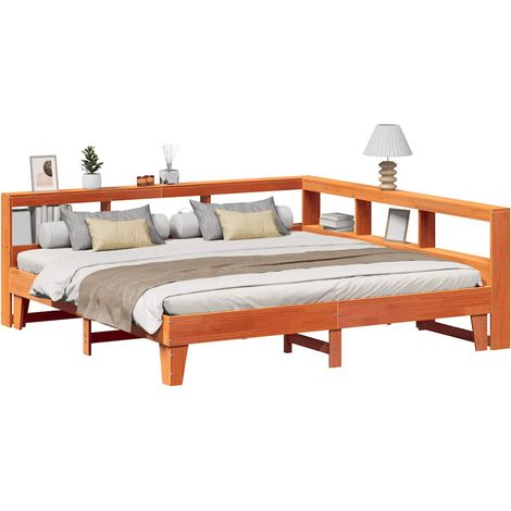 Bookcase Bed without Mattress Wax Brown 200x200cm Solid Wood Pine vidaXL (1/5)