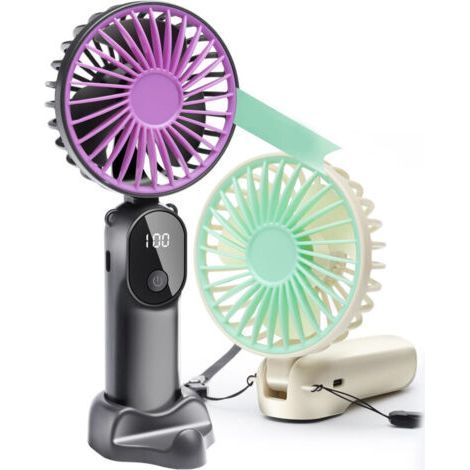 Lot de 2 mini ventilateurs portables, batterie rechargeable, USB, très silencieux, affichage LED, 6 vitesses, refroidissement de 6 à 12 heures, pour les voyages, l'extérieur et le cam (1/4)