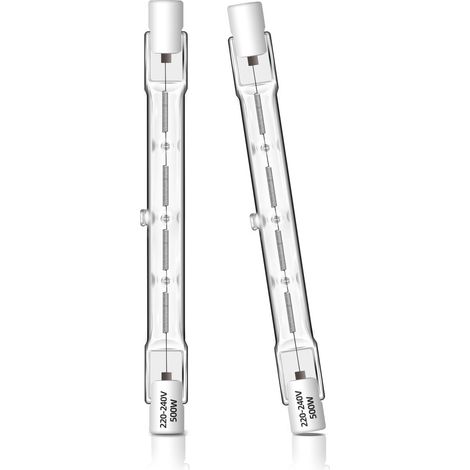 Lot de 2 Ampoule R7s, Halogène 500W, Dimmable, 118mm, 2700K, Pour Projecteur, Éclairage Sécurité