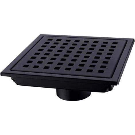 royaluxe-– Siphon de douche carré 15x15 cm – Acier inoxydable plaqué noir – Grille amovible – Sortie inférieure 5,1 cm pour haut débit