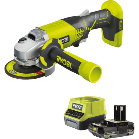 Confezione RYOBI Smerigliatrice angolare R18AG-0 - 18 V OnePlus - 1 batteria 2.0Ah - 1 caricatore rapido RC18120-120