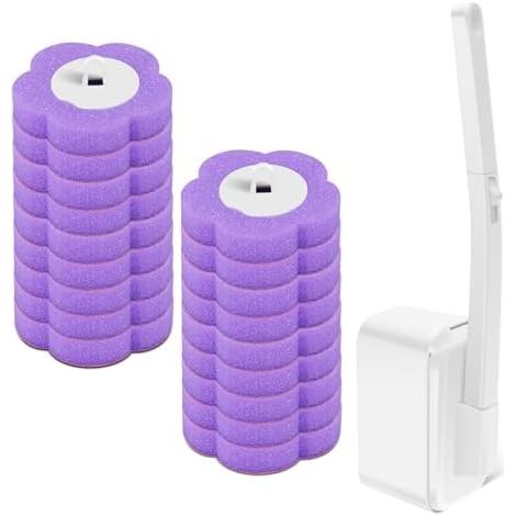 Toilet Brush Disposable Toilet Brush with 30 Cleaning Refills, Sponge, Toilet Rod Replacement Heads, with Holder for Washbasin, Bathtub (F) (1/5)