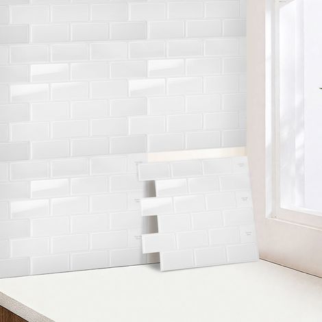 Jiubiaz Stickers carrelage blanc autocollants 30,5×30,5 cm 10 pièces murales étanches pour cuisine et bain (1/5)