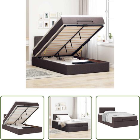 vidaXL Rangement sous le lit - Cadre de lit ottoman avec matelas marron foncé 120x190 cm tissu (1/5)