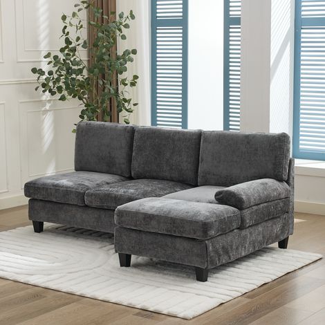 Canapé d’angle en L 3 places 194x118x81 cm pour salon, tissu gris (1/5)