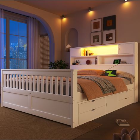 lit adulte rangement 160 cm MDF blanc gain de place HAVRYA (1/5)