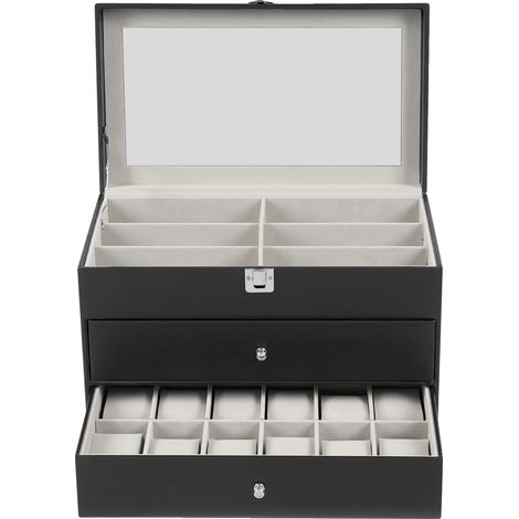 Schmuckdisplay, 3-Schicht-Design, 24-Fächer-Aufbewahrung, schwarz, L (1/2)