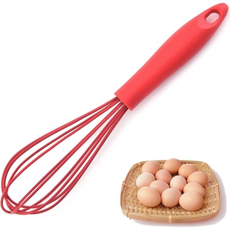 Fouet en Silicone, Fouet Patisserie Ustensile Cuisine Ballon Fouet à Oeufs, Batteur Manuel à Oufs pour Mélanger Fouetter Battre en Remuant, pour Cuisiner, Mélanger, Fouetter, Battre (Rouge) (1/5)