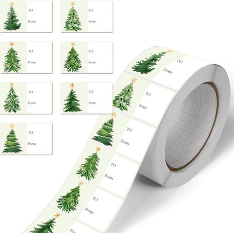420 étiquettes autocollantes de Noël, motifs sapin de Noël aquarelle, étiquettes cadeaux festives pour les fêtes de fin d'année, emballage et décoration. (1/5)