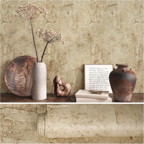 Papier Peint Effet Béton Marron Texturé Industriel Décoratif Rouleau Chambre Salon Salle de Bain Imperméable Amovible 40cm x 300cm (1/5)