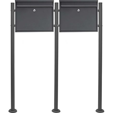 Wiltec 2er Set Briefkasten V13 schwarz 1000 x 150 x 1200 mm, Wandbriefkasten mit Schloss, Klappe, Ständer, Postkasten aus Stahl pulverbeschichtet